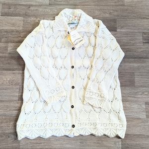 NWT Aran Crafts Ireland 100% Merino Wool Oatmeal Pointelle Knit Sweater Size XXL